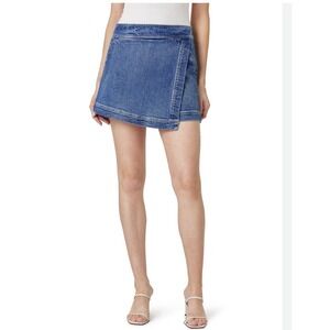 Habitual Denim Skort Women's Size Medium Faux Wrap High Rise Pockets EUC $80